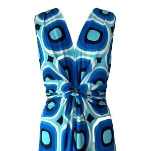 Vintage Y2K Whimsy Lesley Evers blue geometric knot front maxi dress size L